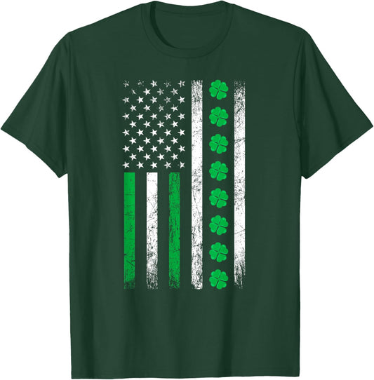 US American Flag with Shamrocks for St Patricks Day T-Shirt - T-Shirt | Forest