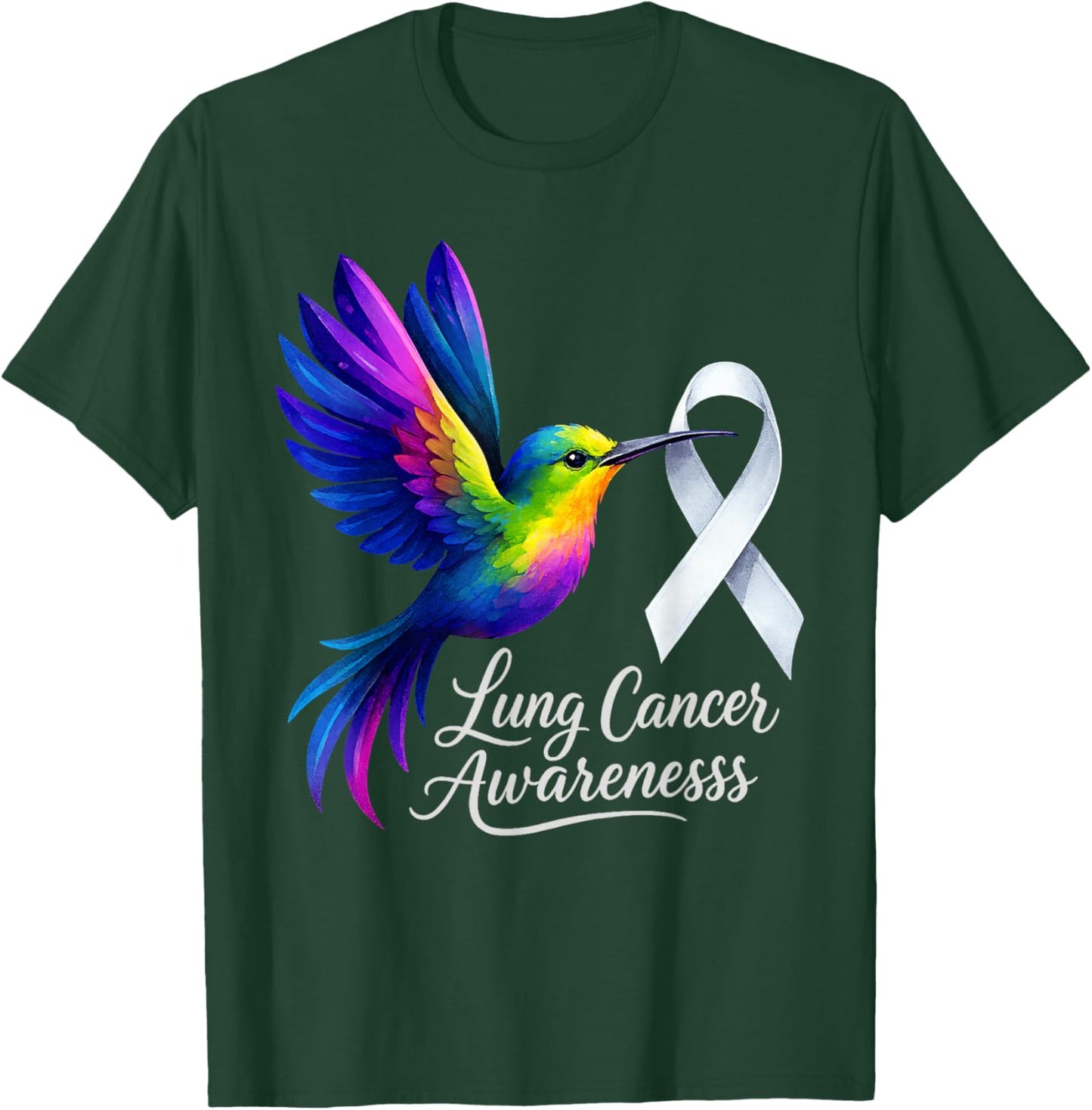 Lung Cancer Awareness Survivor Bird White Ribbon Support T-Shirt - T-Shirt | Forest
