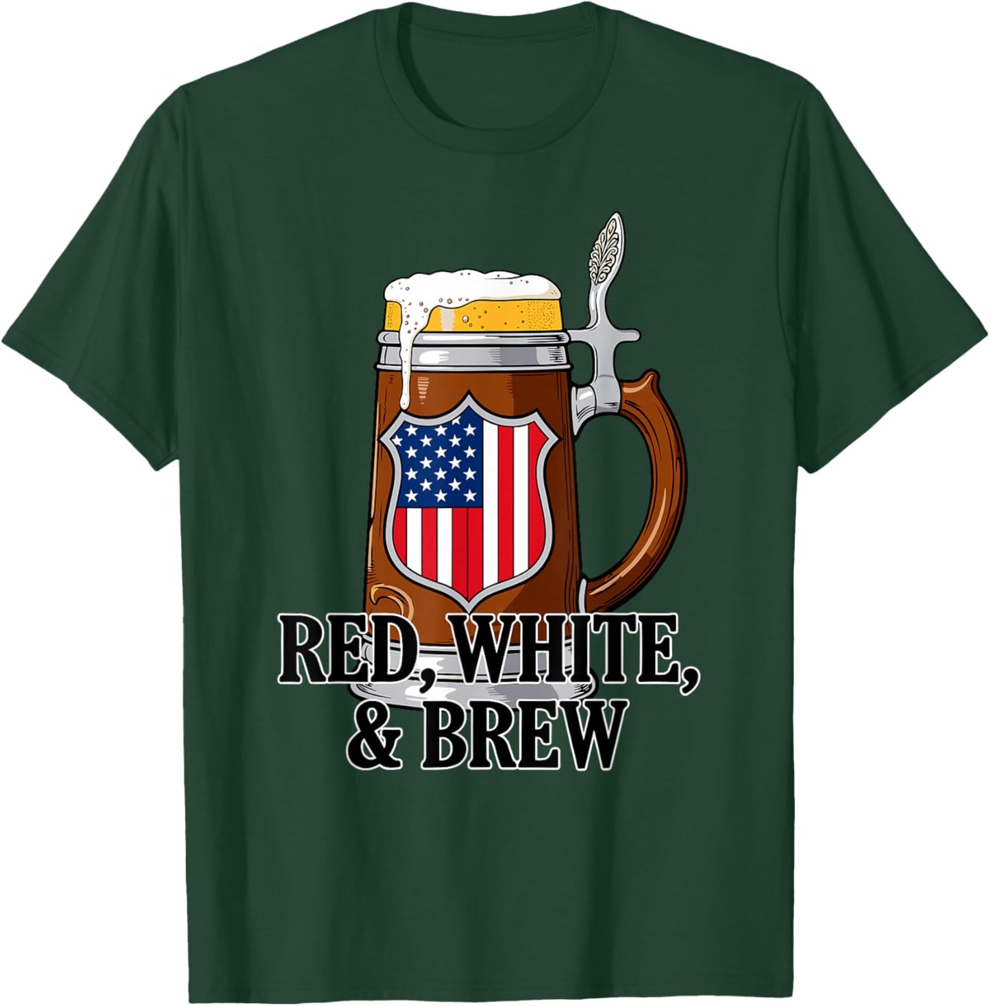 Red White and Brew Funny Patriotic 4th of July Beer Drinking T-Shirt - T-Shirt | Forest