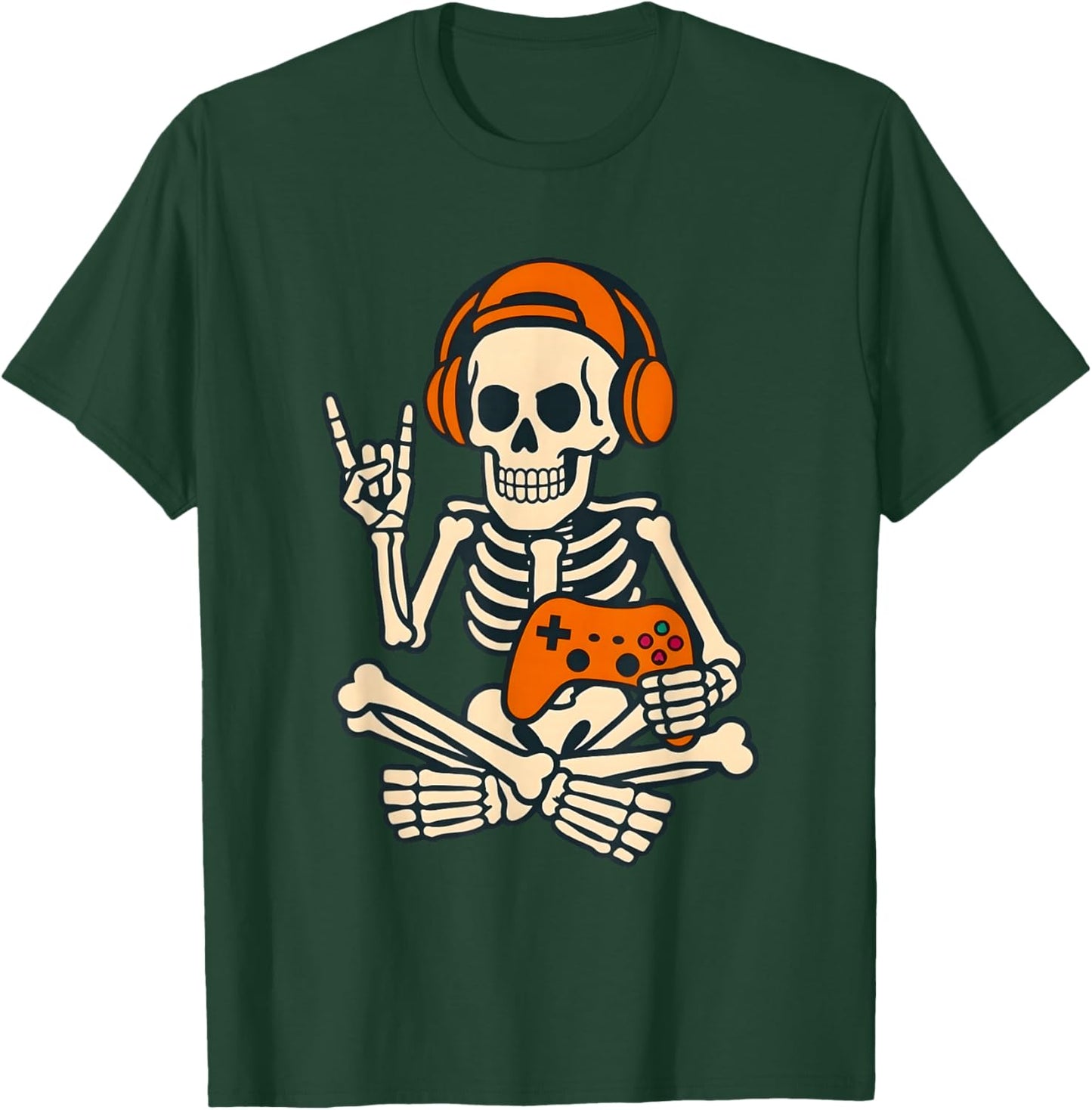 Halloween Skeleton Gamer Video Gaming Boys Men Kids T-Shirt - T-Shirt | Forest