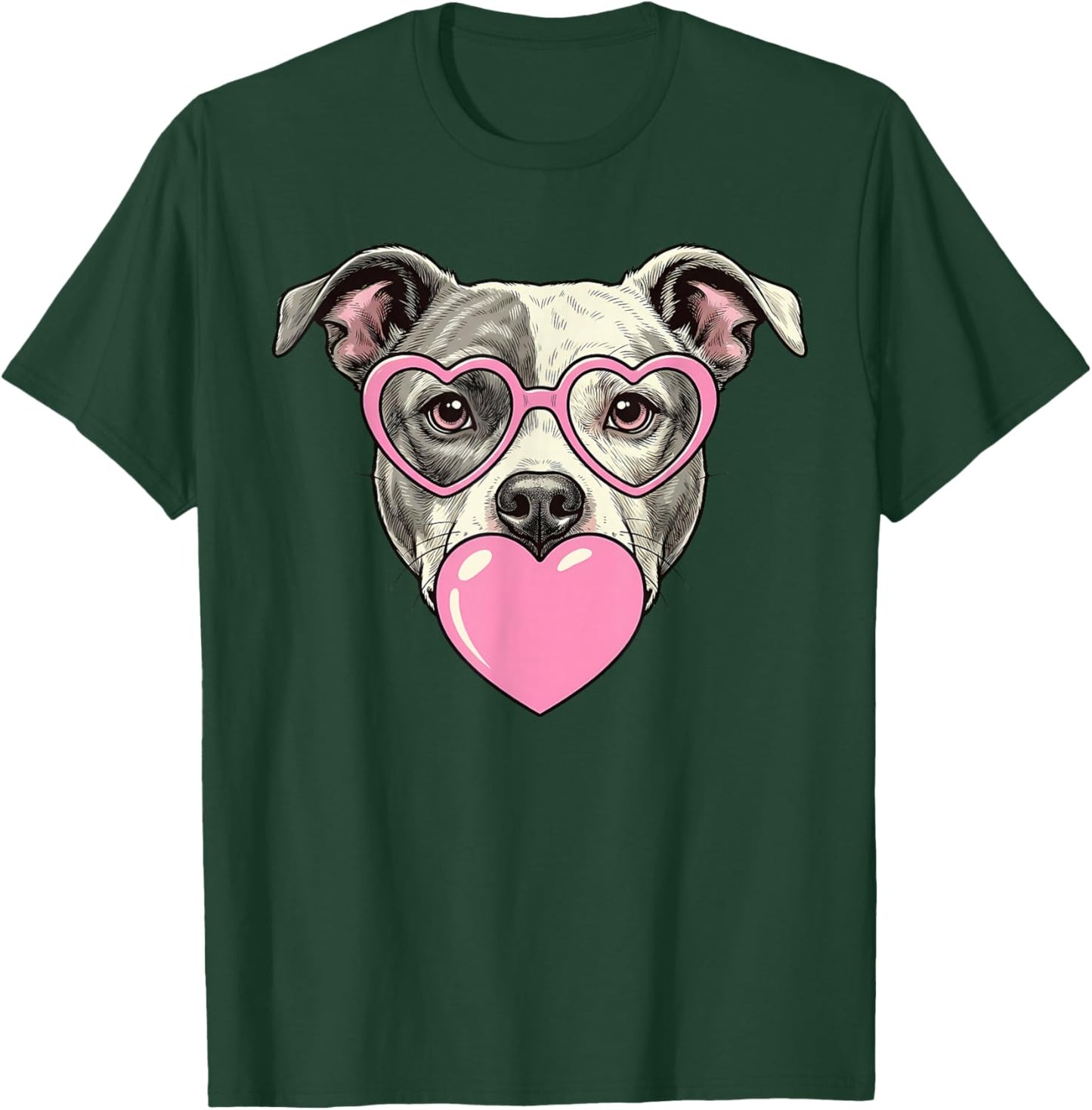 Cute Pitbull Blowing Pink Valentine Heart Bubble Gum T-Shirt - T-Shirt | Forest
