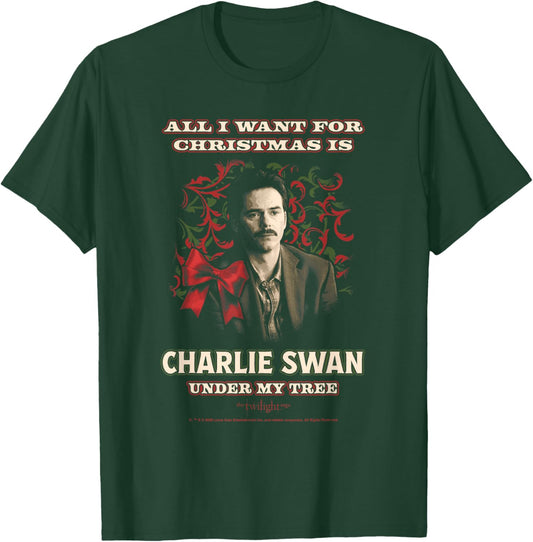 Twilight All I Want for Christmas is Charlie Swan Movie T-Shirt - T-Shirt | Forest