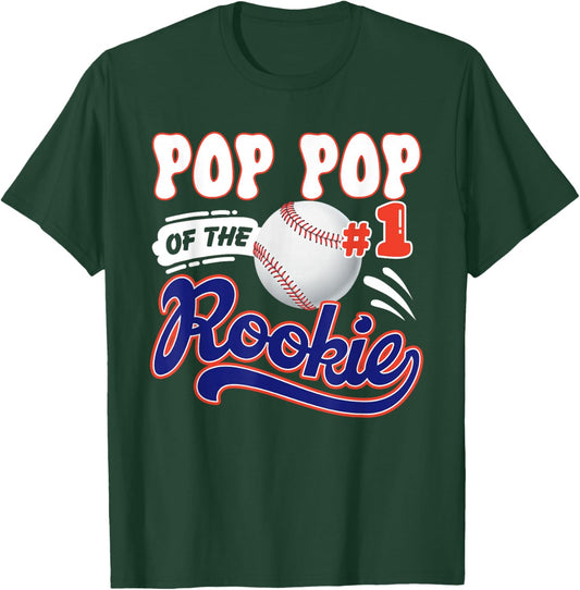 Pop Pop Rookie of Year 1st Birthday Baseball Theme Matching T-Shirt - T-Shirt | Forest
