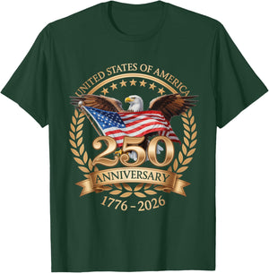 250th Anniversary 1776 2026 Patriotic T-Shirt - T-Shirt | Forest