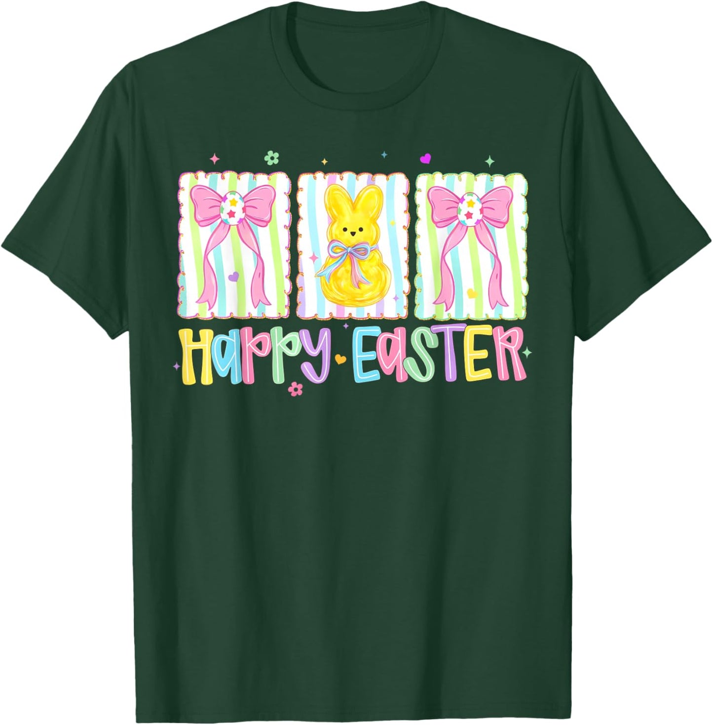 Preppy Happy Easter Coquette Bow Bunny Rabbit Girls Kids T-Shirt - T-Shirt | Forest