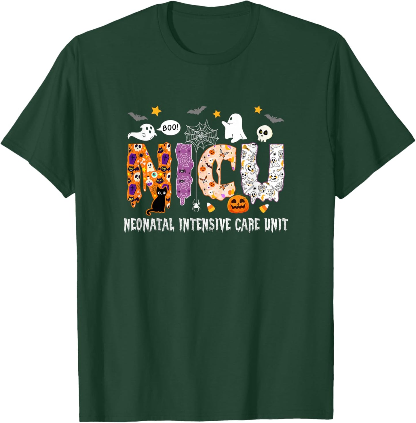 Nicu Nurse Halloween Spooky Ghose Neonatal Intensive Care T-Shirt - T-Shirt | Forest