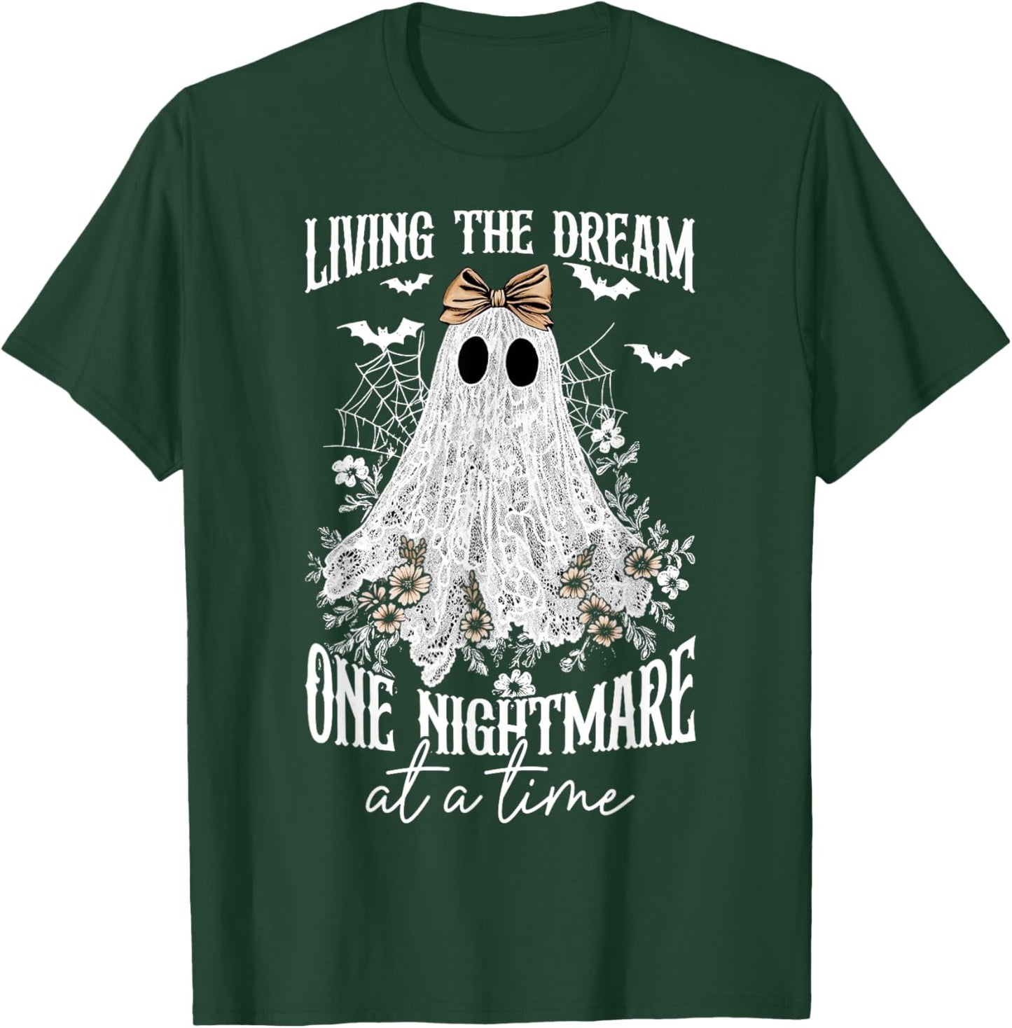 Living The Dream One Nightmare at A Time Lace Ghost Bow T-Shirt - T-Shirt | Forest