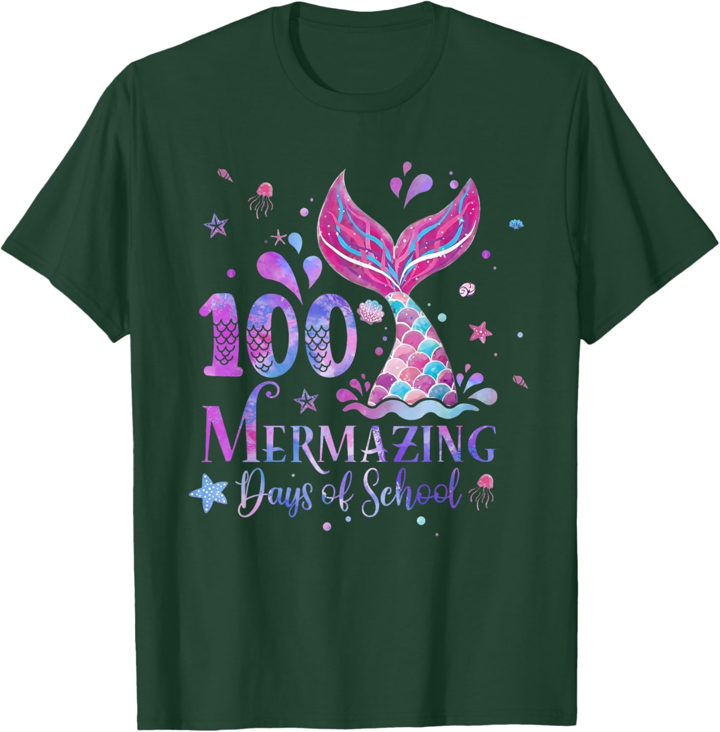 100 Mermazing Days of School Mermaid 100th Day Girls Kids T-Shirt - T-Shirt | Forest