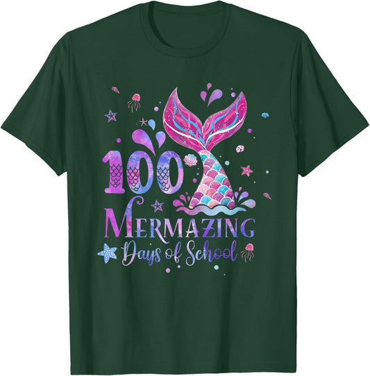 100 Mermazing Days of School Mermaid 100th Day Girls Kids T-Shirt - T-Shirt | Forest