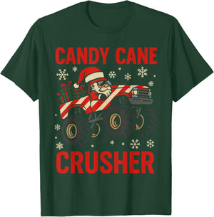 Funny Toddler Christmas Pajamas, Monster Truck Candy Cane T-Shirt - T-Shirt | Forest