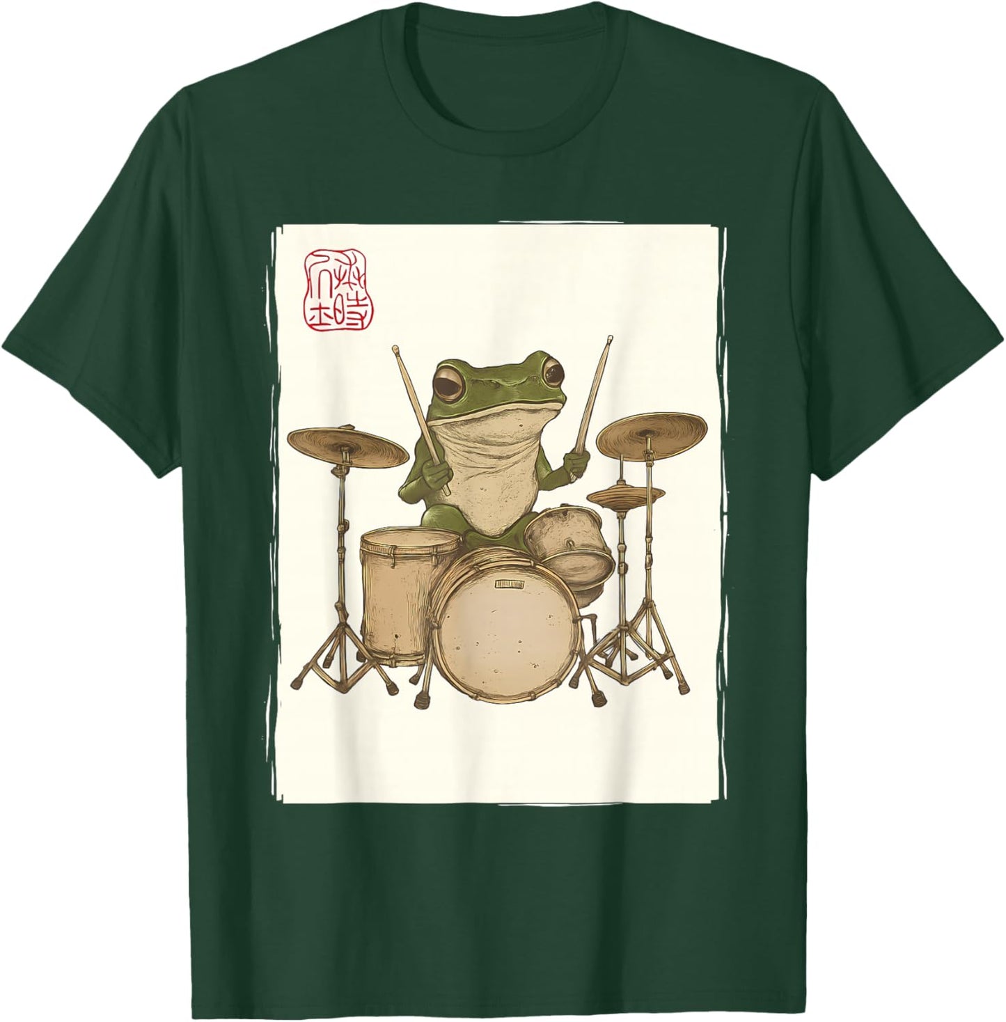 Funny Frog Drum Rock Music Kawaii Japanese T-Shirt - T-Shirt | Forest