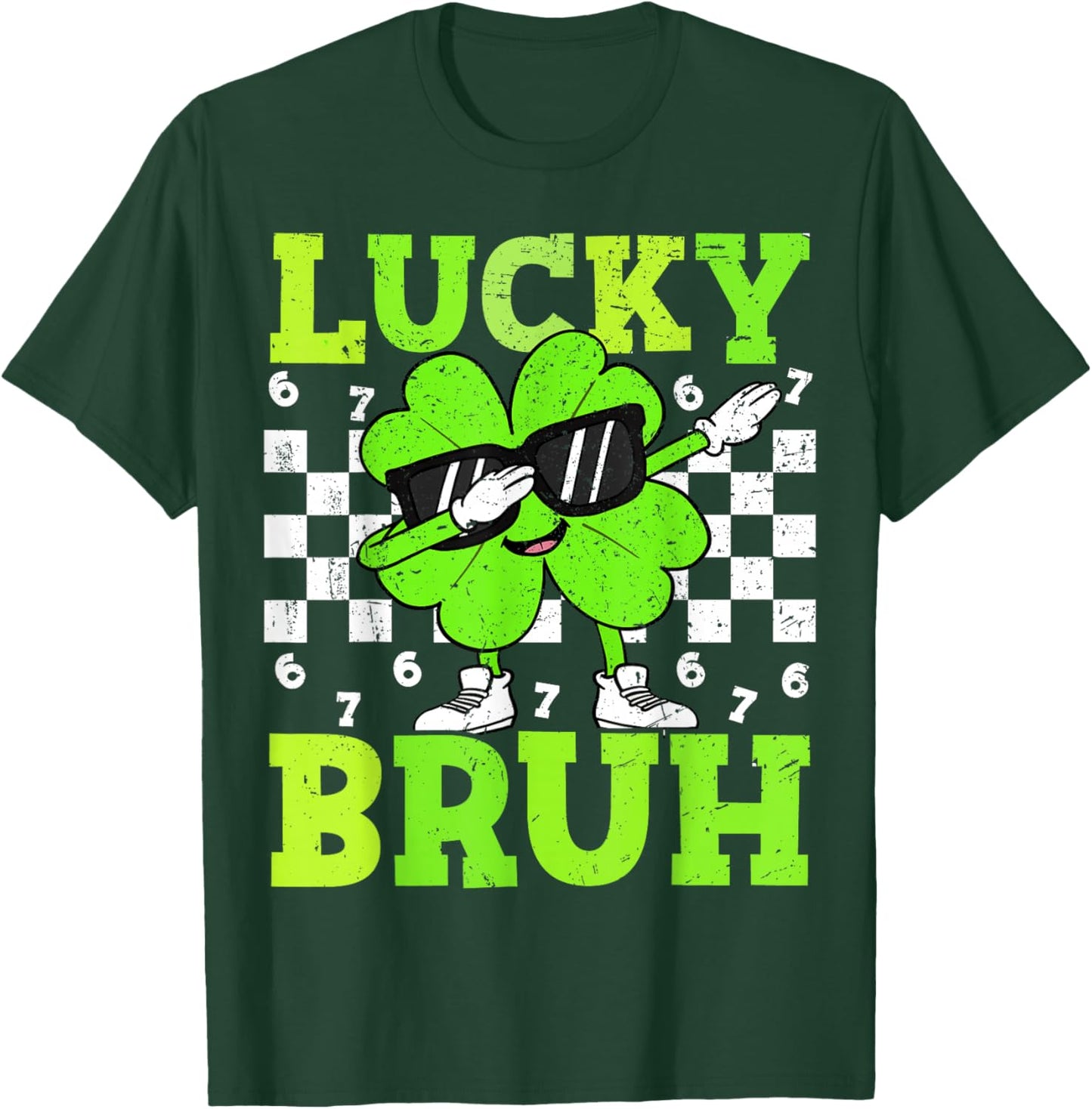 Boys St Patricks Day 67 Lucky Bruh Dabbing Shamrock Clover T-Shirt - T-Shirt | Forest