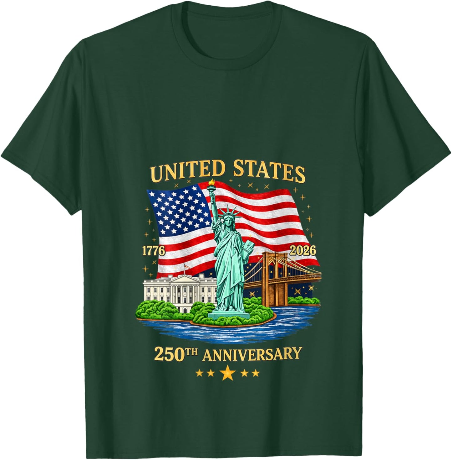 Women's USA 250th Anniversary Statue of Liberty American Flag V-Neck T-Shirt - T-Shirt | Forest