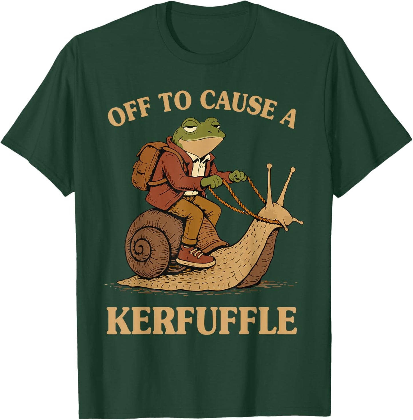 Off to Cause A Kerfuffle Frog Funny Weirdcore Sayings Unique T-Shirt - T-Shirt | Forest