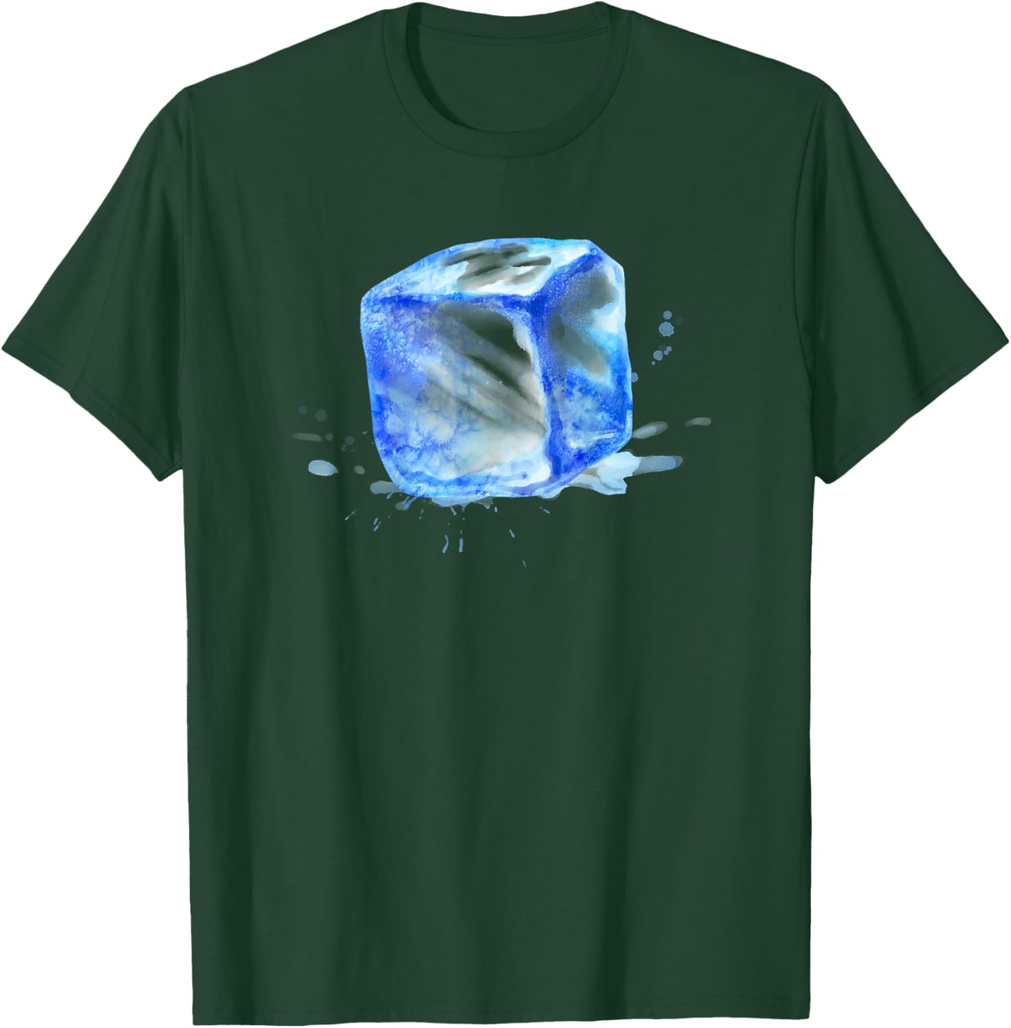 Cute Ice Cube with Splashes Watercolor Painting (On Back) T-Shirt - T-Shirt | Forest