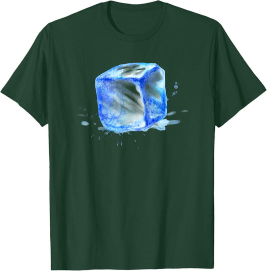 Cute Ice Cube with Splashes Watercolor Painting (On Back) T-Shirt - T-Shirt | Forest