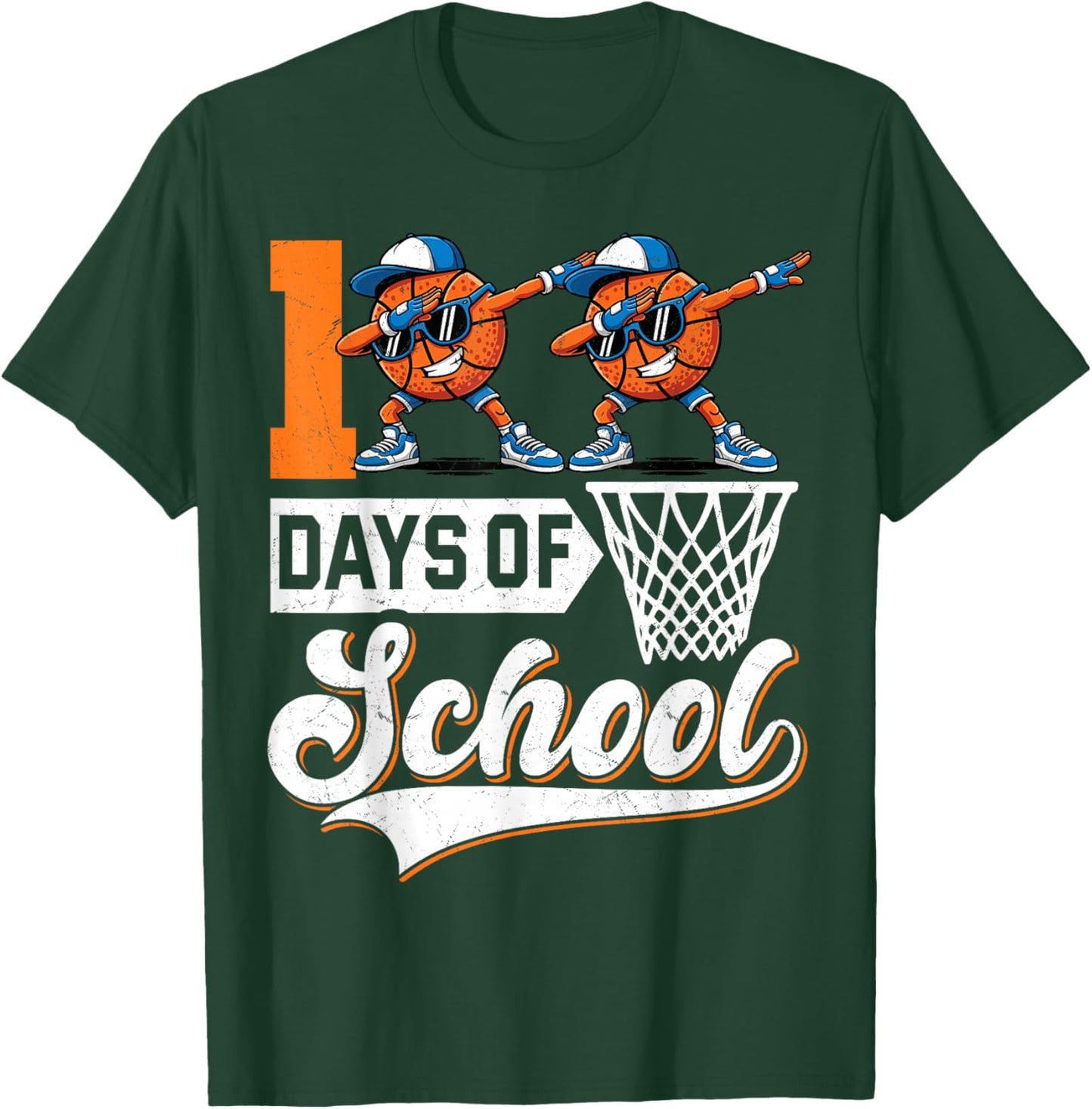 Kids 100 Days of School Boys 100th Day of School Basketball T-Shirt - T-Shirt | Forest