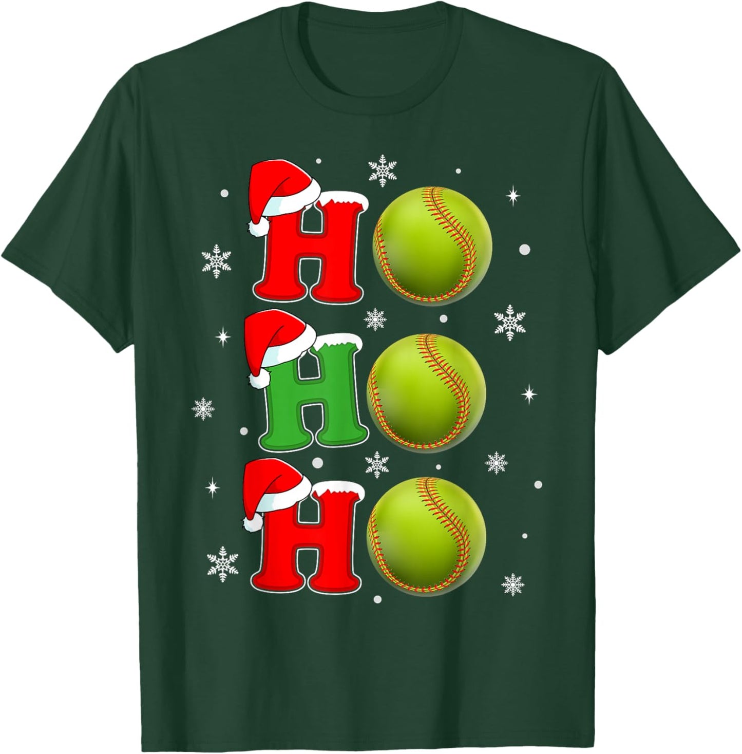 Ho Ho Ho Santa Softball Christmas Funny Sports Player Xmas T-Shirt - T-Shirt | Forest