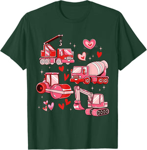 Kids Valentine Construction Trucks Cute Boys Toddler T-Shirt - T-Shirt | Forest