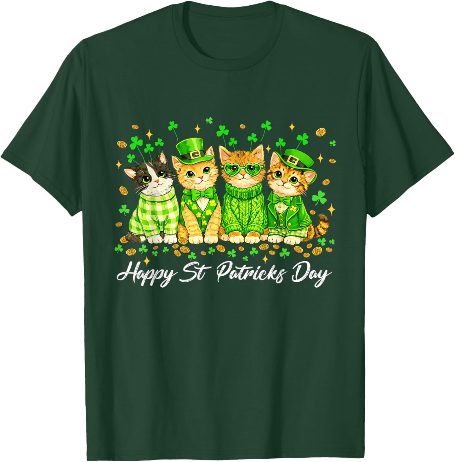 Happy St Patricks Catricks Day Cats Saint Pattys Women Girls T-Shirt - T-Shirt | Forest