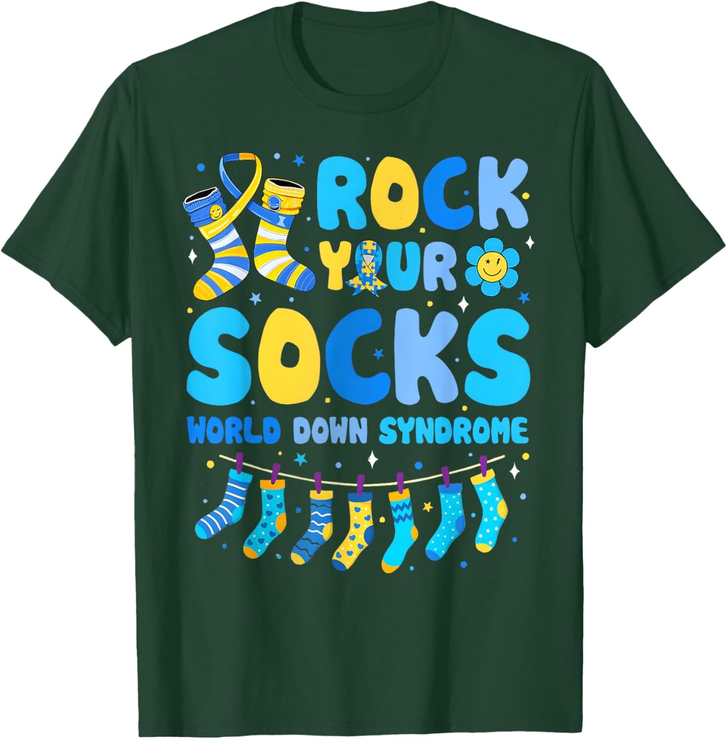 Rock Your Socks World Down Syndrone Awareness Men Women Kids T-Shirt - T-Shirt | Forest