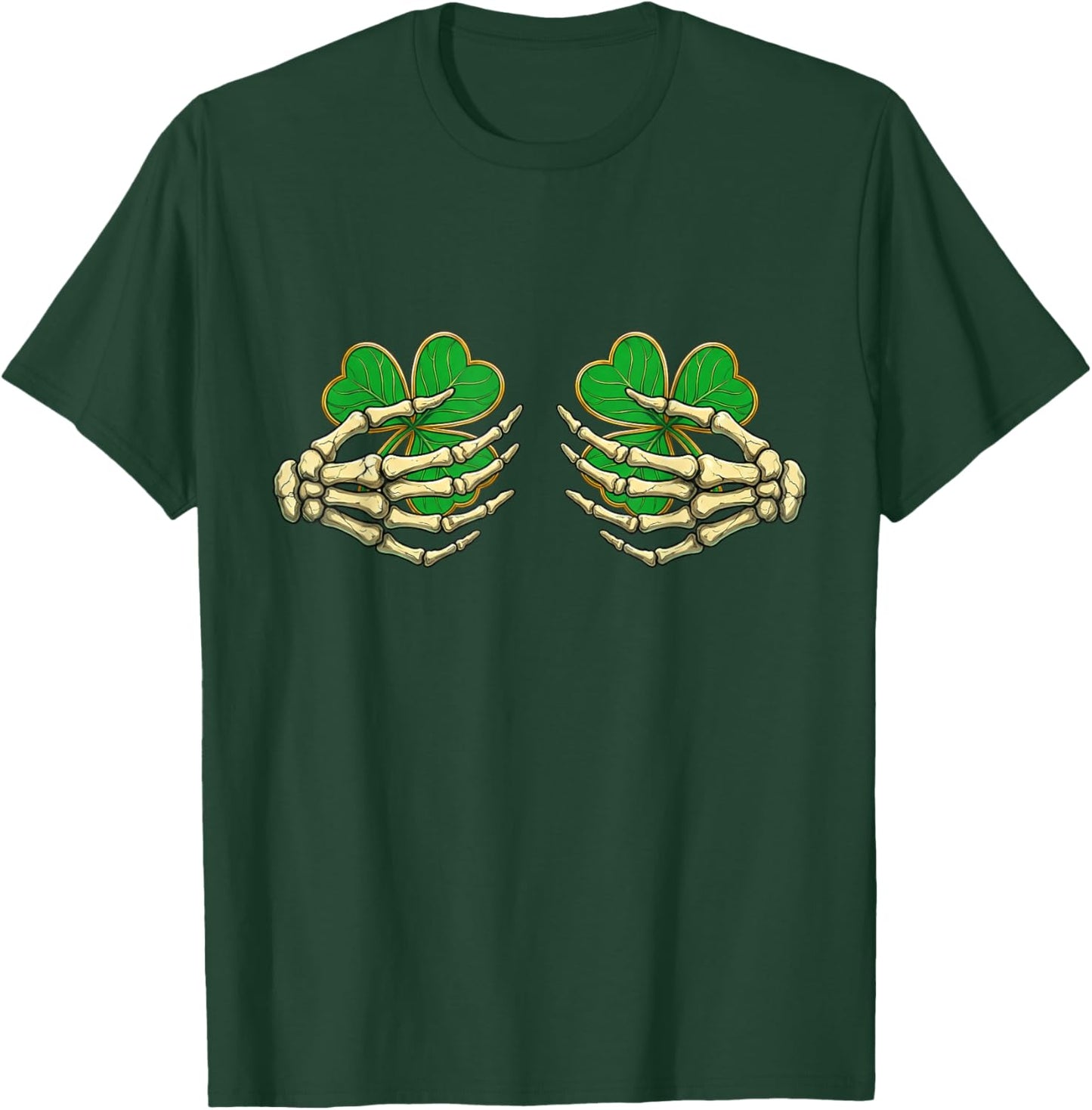 Skeleton Hands with Lucky Shamrock Funny Patrick's Day Women T-Shirt - T-Shirt | Forest