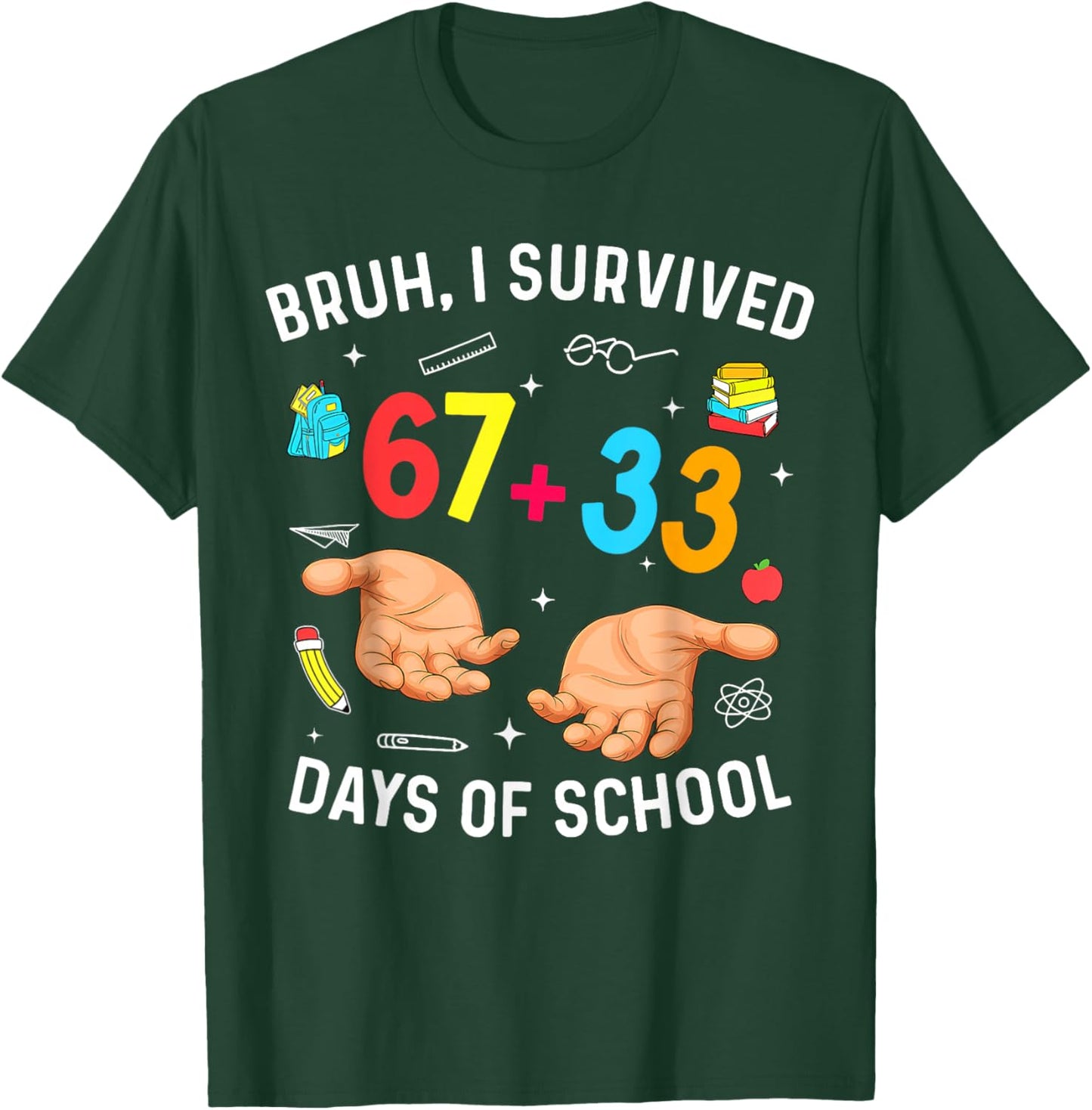 I Survived 67 33 Days of School for Teacher Kids 100th Days T-Shirt - T-Shirt | Forest