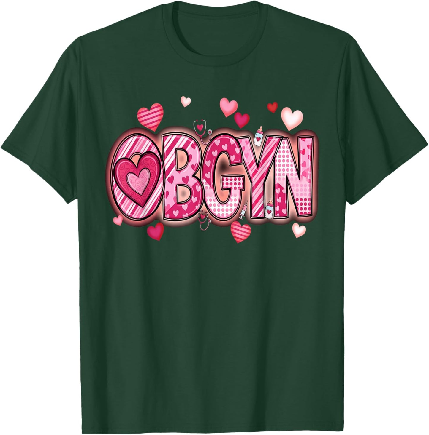 L&D Obstetrics Heart Nurse OBGYN Valentines Gynecology T-Shirt - T-Shirt | Forest