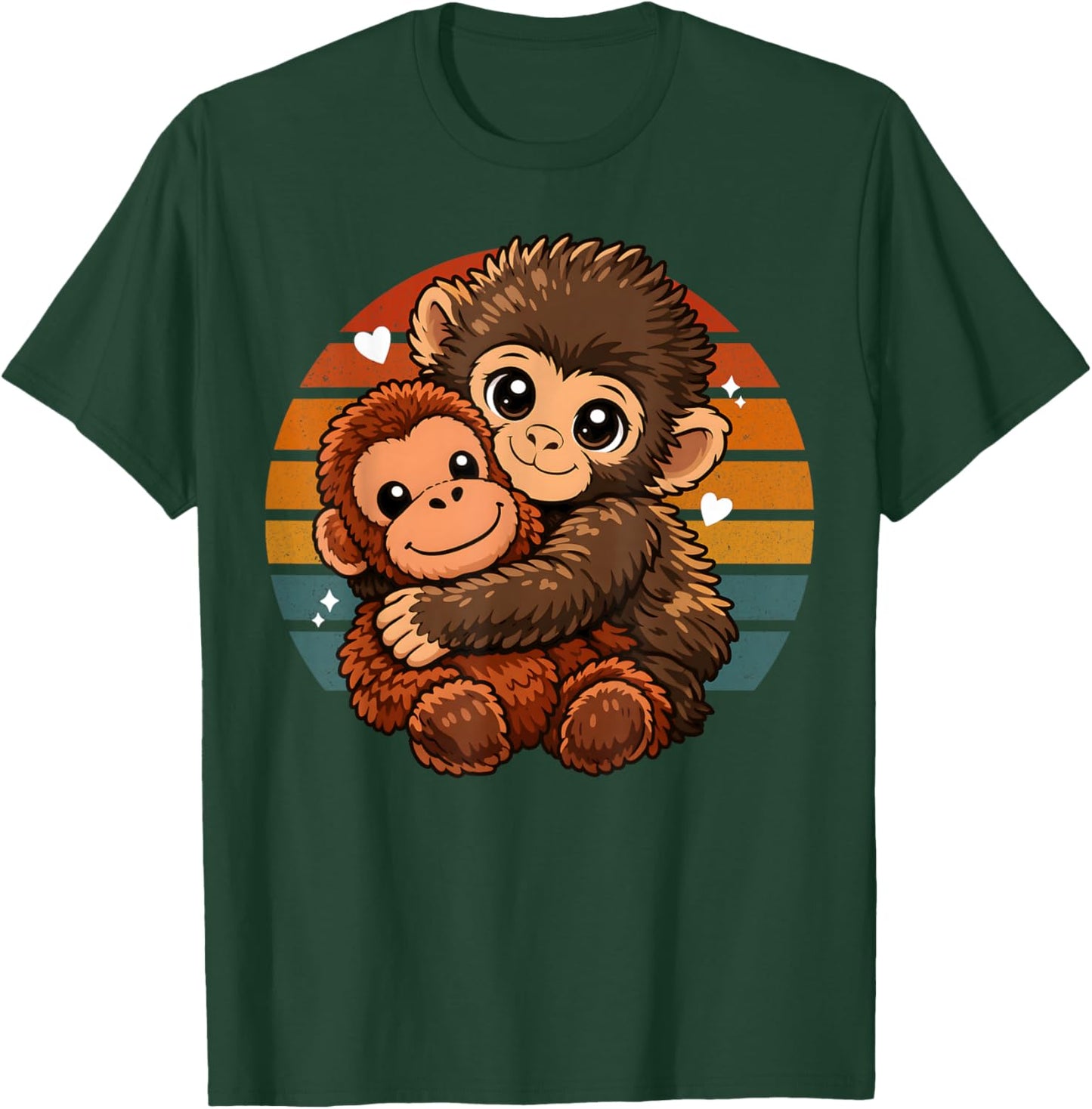 Cute Baby Monkey Hugging Plush Doll Toy Animal Lover T-Shirt - T-Shirt | Forest