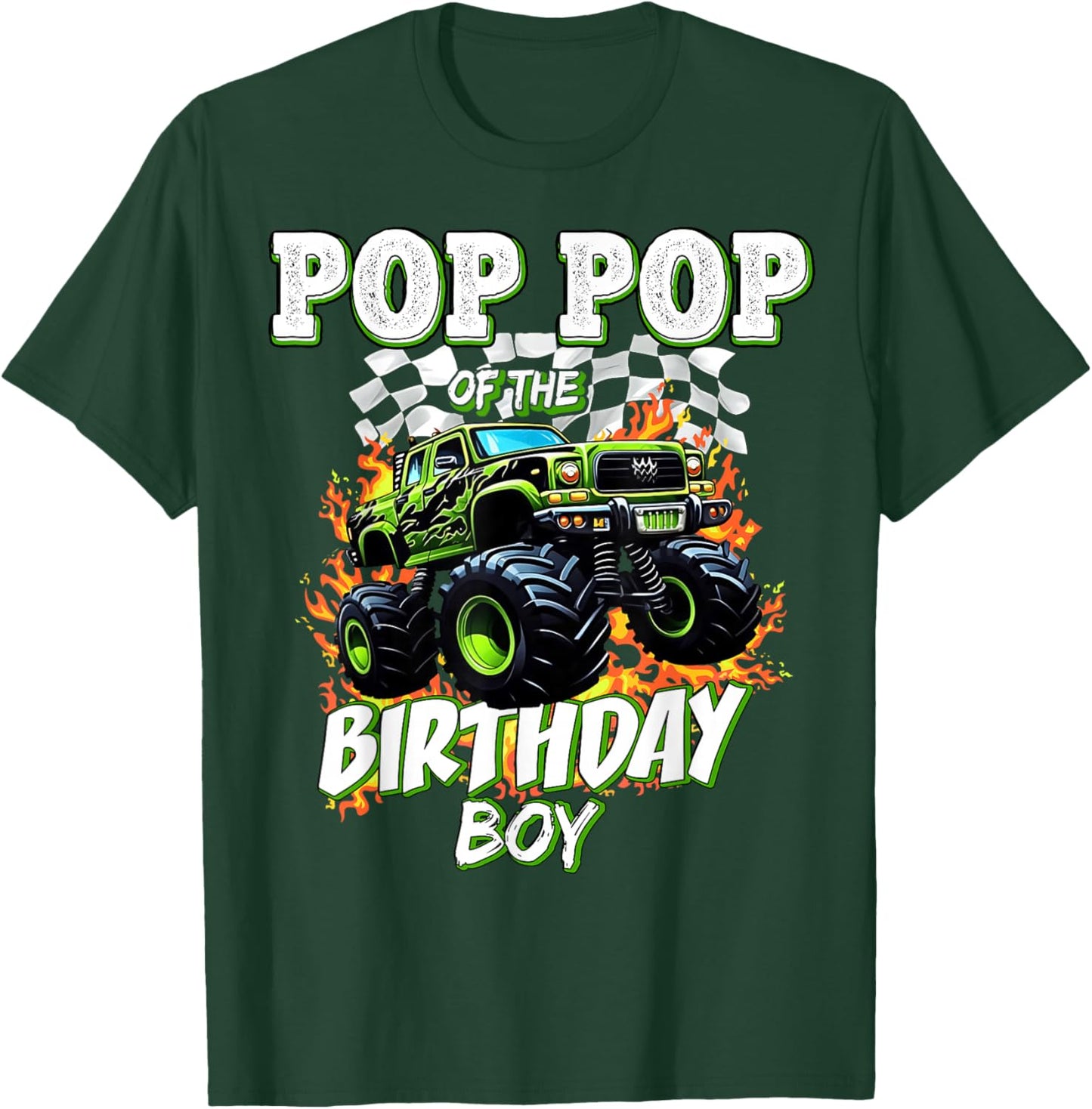 Pop Pop of The Birthday Boy Monster Truck Birthday Kids T-Shirt - T-Shirt | Forest