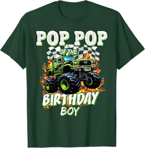 Pop Pop of The Birthday Boy Monster Truck Birthday Kids T-Shirt - T-Shirt | Forest