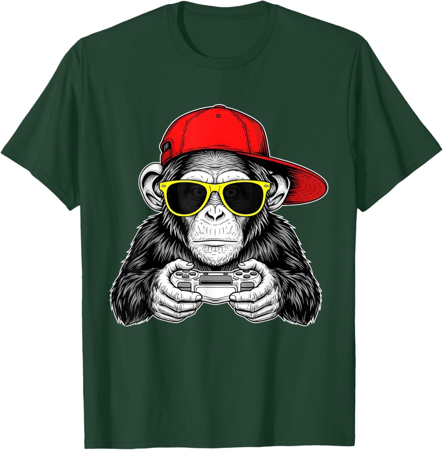Cool Gamer Monkey with Controller Funny Gaming Video Game T-Shirt - T-Shirt | Forest