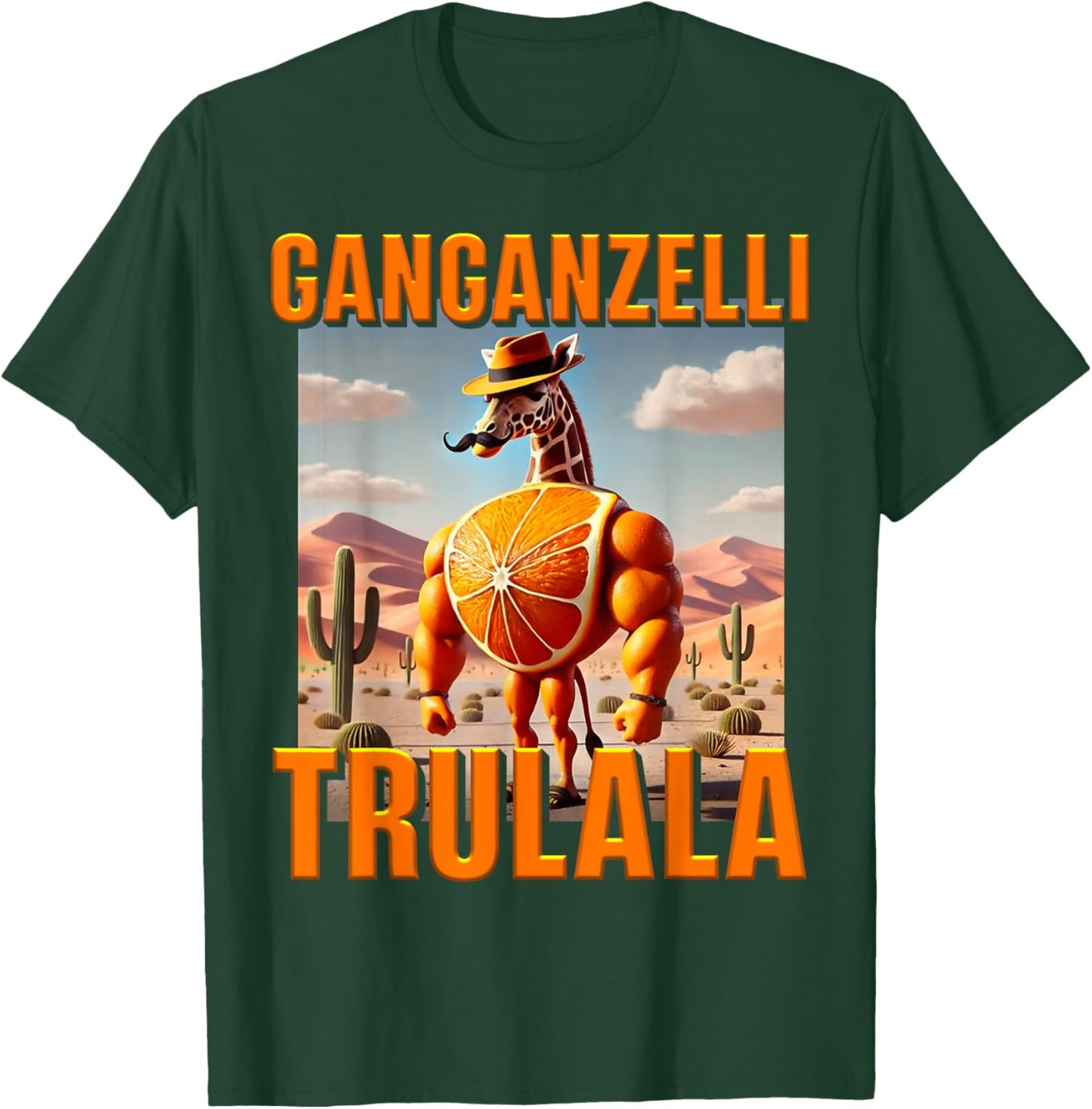 Ganganzelli Trulala Brainrot Giraffe Orange AI Generated T-Shirt - T-Shirt | Forest
