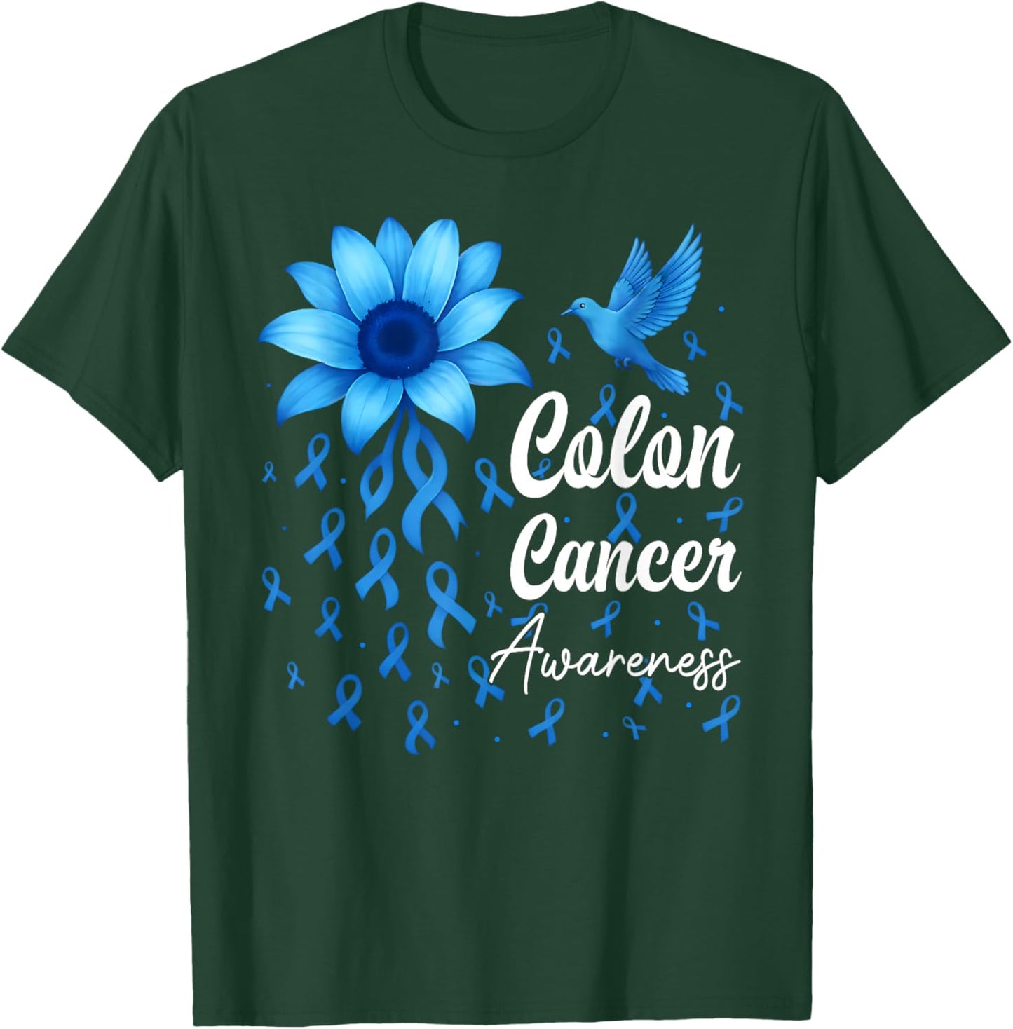 Colorectal Blue Ribbon Sunflower Colon Cancer Awareness T-Shirt - T-Shirt | Forest