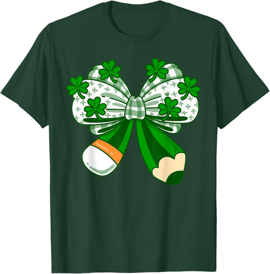 Lucky School Bow - St. Patricks Day Teacher T-Shirt - T-Shirt | Forest