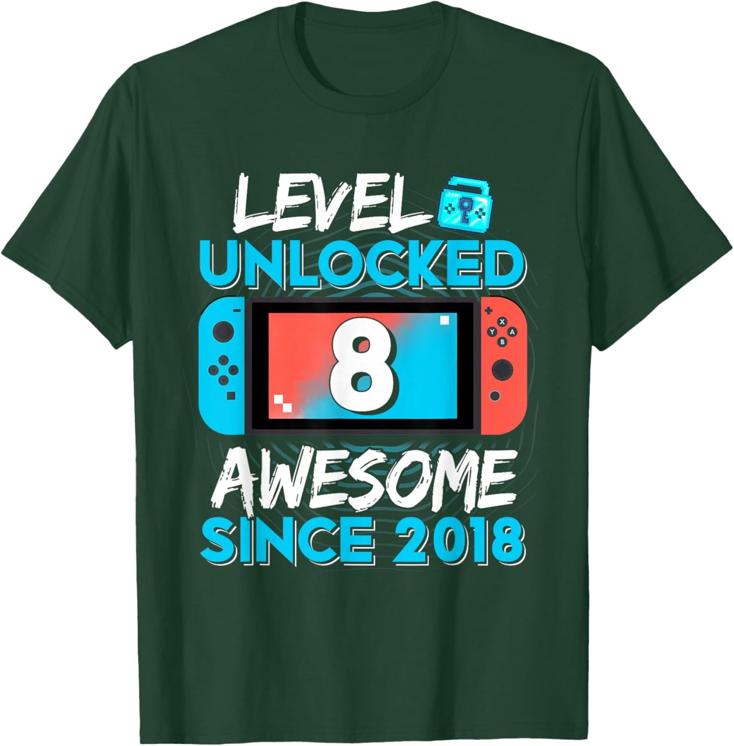 Level 8 Unlocked Awesome Since 2018 8th Birthday Gifts Boys T-Shirt - T-Shirt | Forest