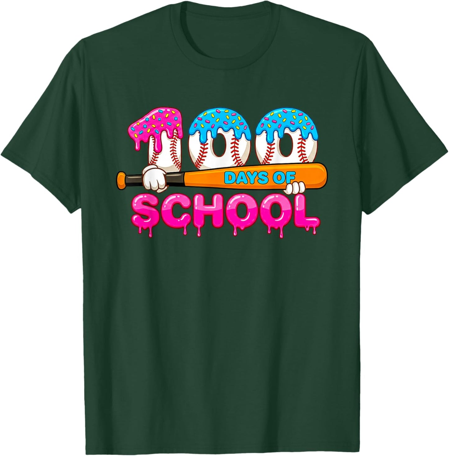 100 Days of School Baseball Ice Cream Drip for Teacher Kid T-Shirt - T-Shirt | Forest