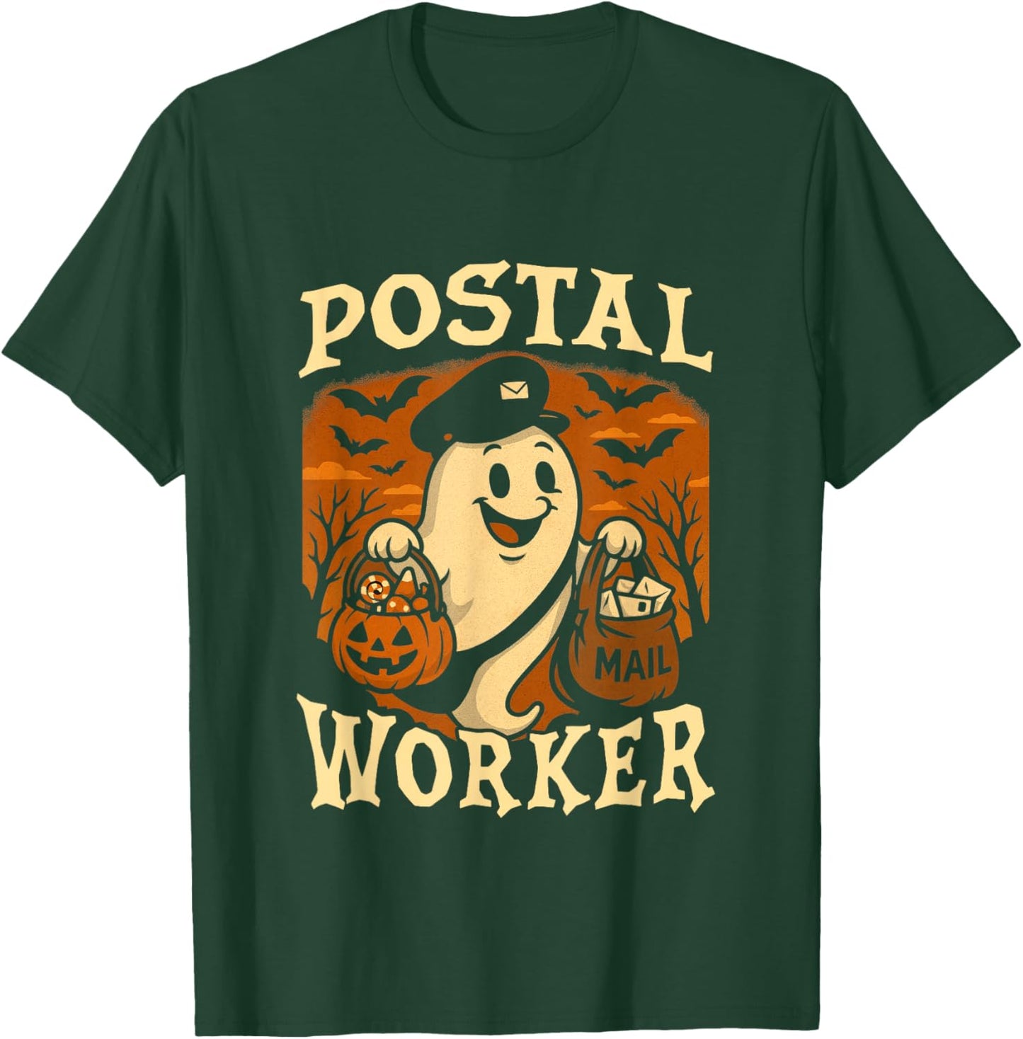 Postal Worker Phumpkin Post Office Staff Ghost Halloween T-Shirt - T-Shirt | Forest