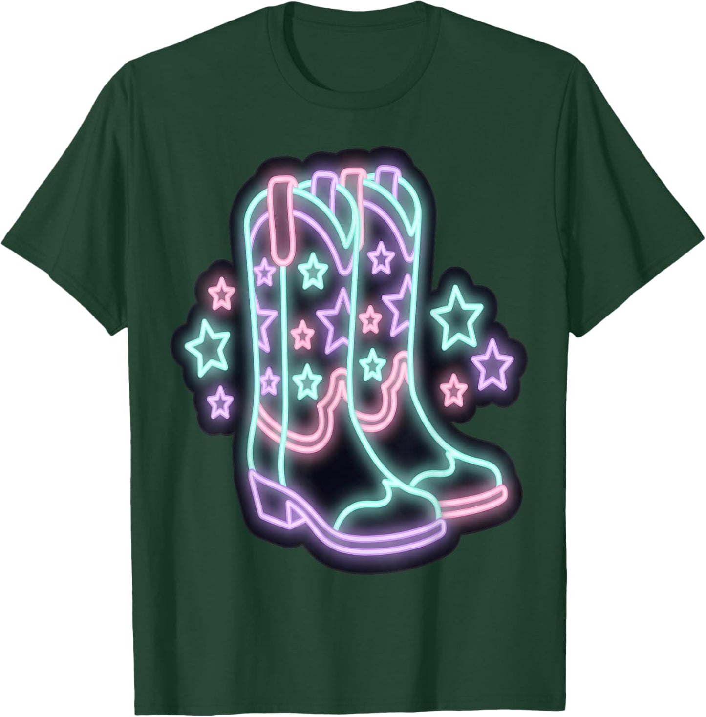 Cowboy Boots with Stars Western Retro T-Shirt - T-Shirt | Forest