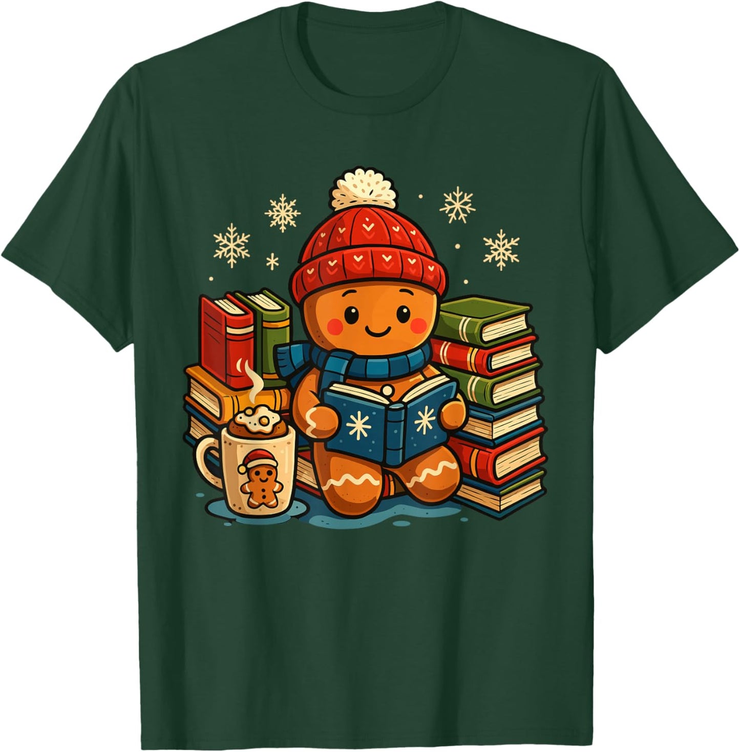 Reading Gingerbread Teacher Shirt, Cute Bookish Christmas T-Shirt - T-Shirt | Forest