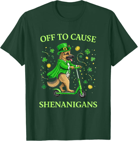 St Patrick Day German Shepherd Leprechaun Scooter Shenanigan T-Shirt - T-Shirt | Forest