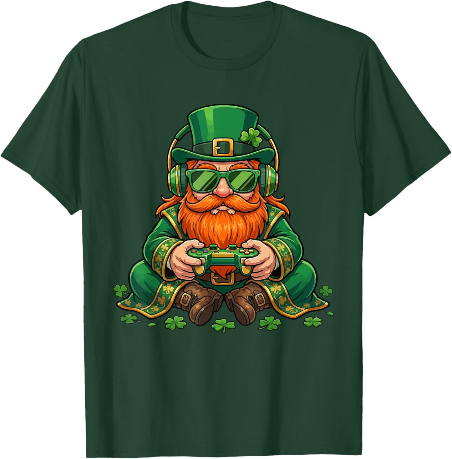 Video Game Leprechaun St Patricks Day Gamer Kids Boys Gaming T-Shirt - T-Shirt | Forest