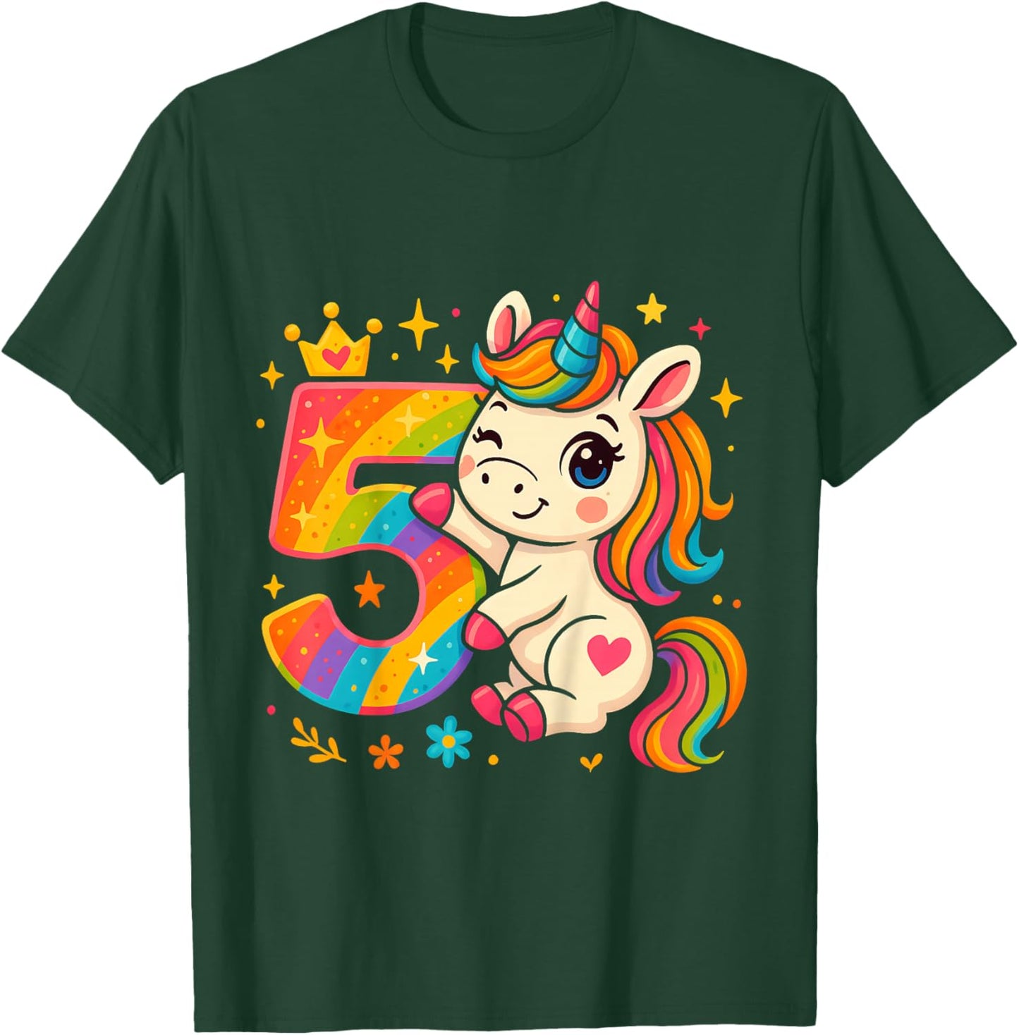 5th Birthday Unicorn Rainbow Number 5 Princess T-Shirt - T-Shirt | Forest