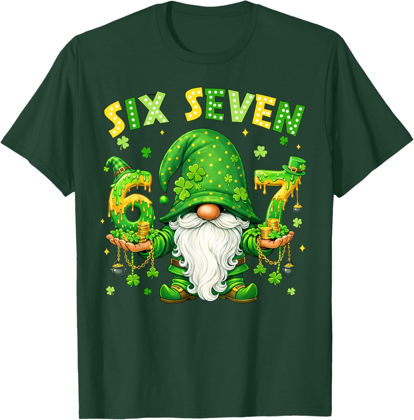 Gnomes 67 Six Seven 6 7 Shamrock Shenanigans St.Patricks Day T-Shirt - T-Shirt | Forest