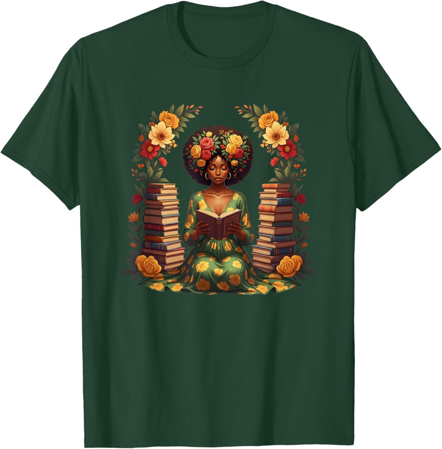 Educated Melanin Queen Afro Women Reading Book Black History T-Shirt - T-Shirt | Forest