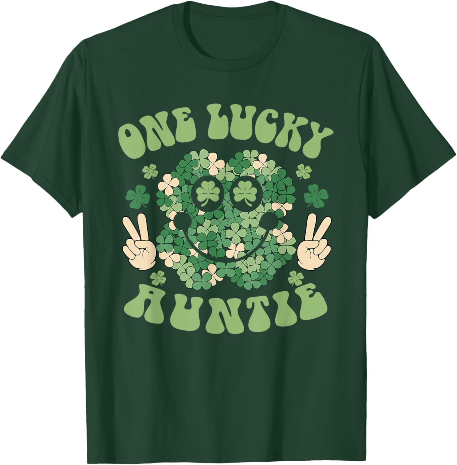 St Patricks Day Family Matching Groovy One Lucky Auntie T-Shirt - T-Shirt | Forest
