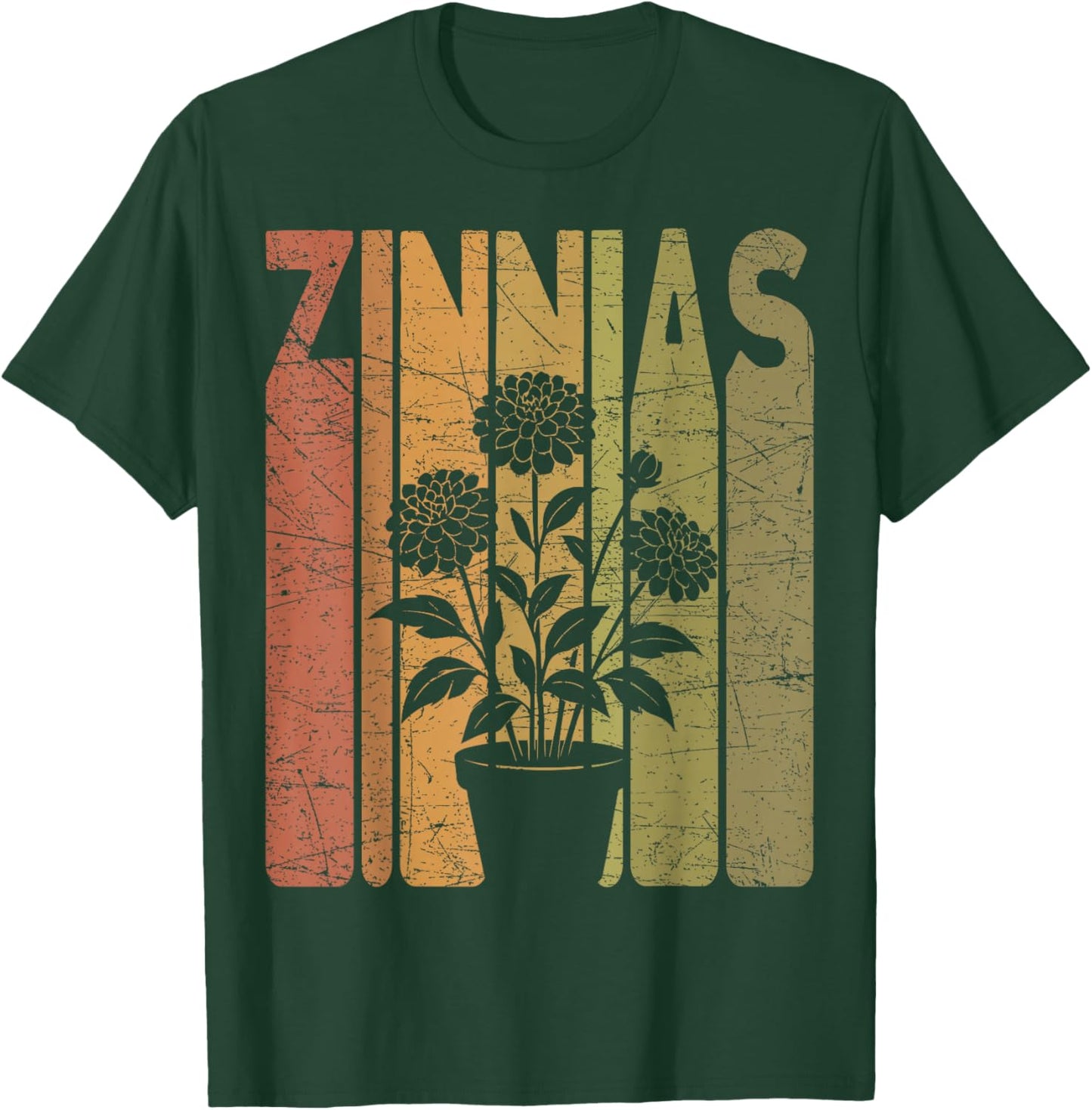 Zinnias Vintage Botanist Retro Zinnia Flower Gardening T-Shirt - T-Shirt | Forest