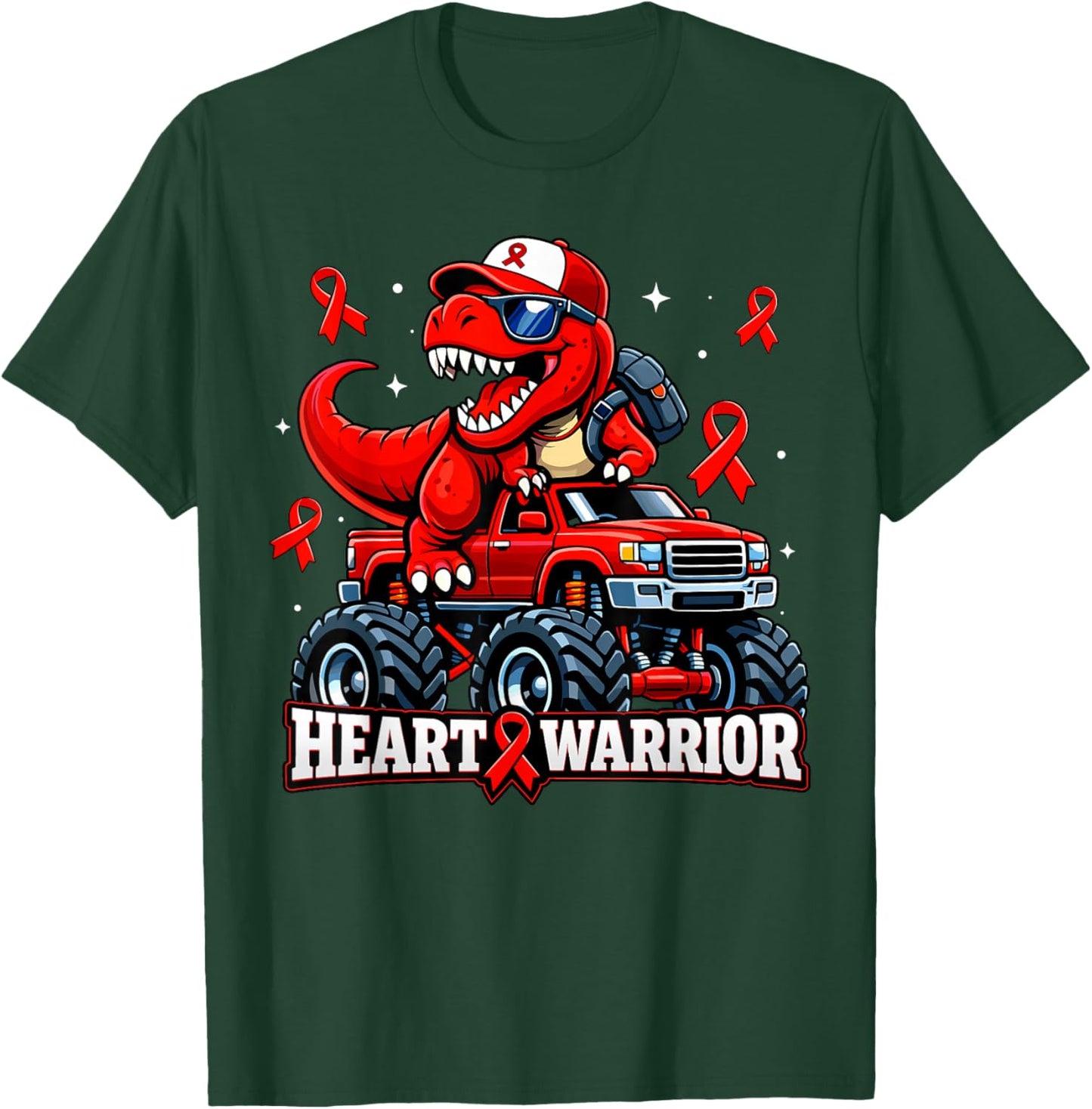 Dino Trex Boys Toddler Heart Warrior Heart Disease Awareness T-Shirt - T-Shirt | Forest