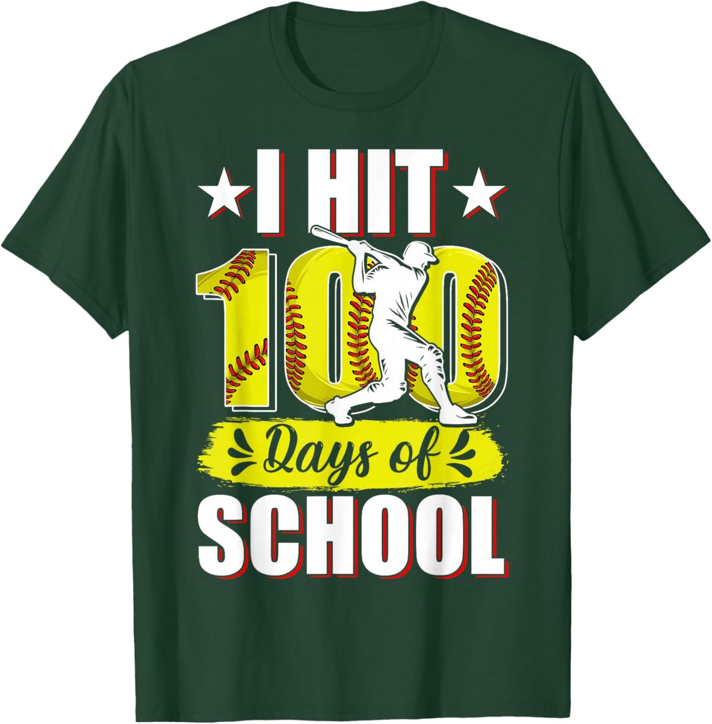 I Hit 100 Days of School Softball 100th Day of School Boys T-Shirt - T-Shirt | Forest