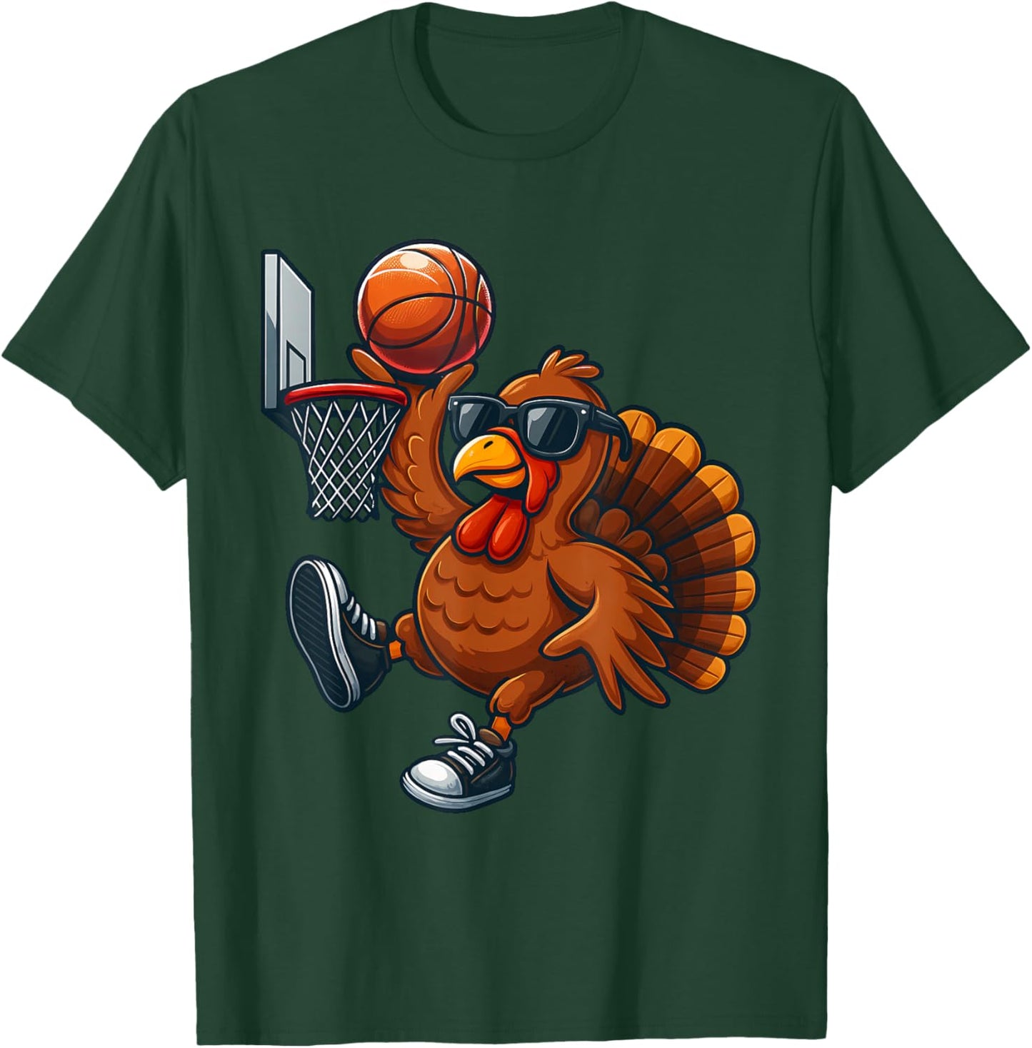 Funny Thanksgiving Turkey Basketball Fans Thankful November T-Shirt - T-Shirt | Forest
